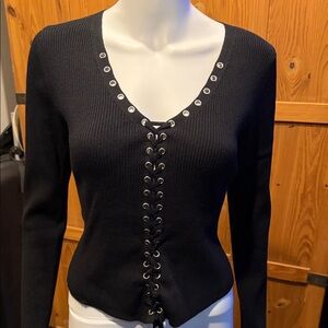 Black Lace-Up Sweater